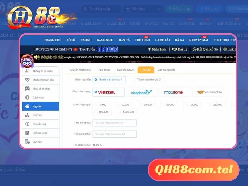 Nạp tiền nhà cái QH88 thực hiện nhanh chóng qua 3 bước